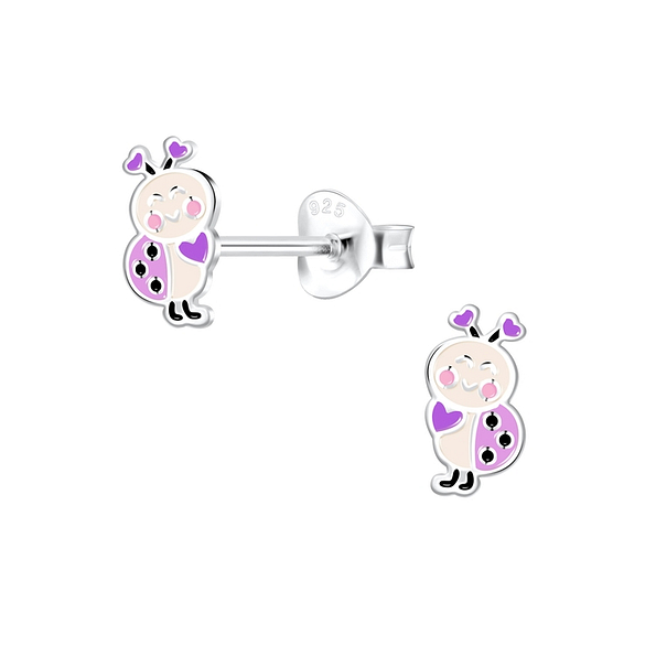 Silver Ladybug Stud Earrings - 11301