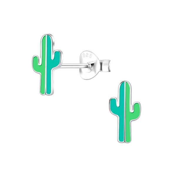 Silver Cactus Stud Earrings - 10363