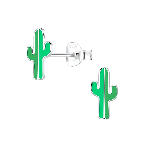 Silver Cactus Stud Earrings - 11234