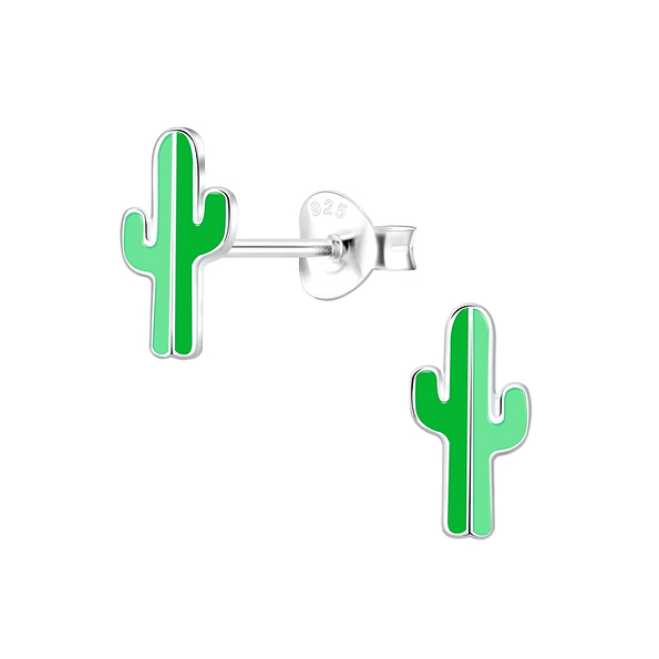 Silver Cactus Stud Earrings - 11235