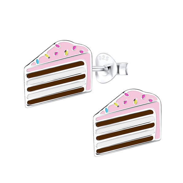 Silver Cake Stud Earrings - 11294