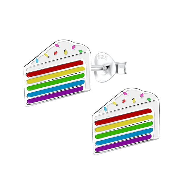 Silver Cake Stud Earrings - 10387
