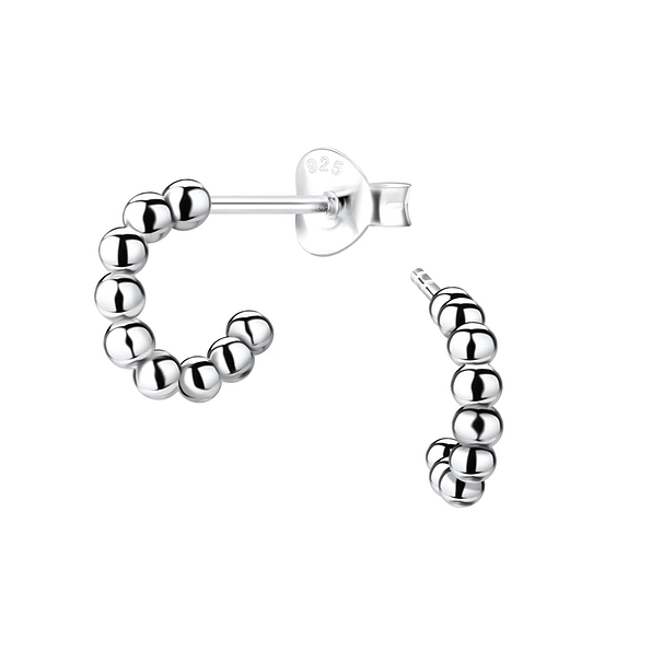 Silver Half Hoop Stud Earrings - 10476