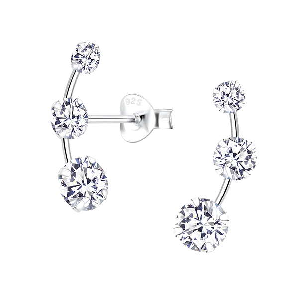 Cubic Zirconia Line Silver Stud Earrings - 10487