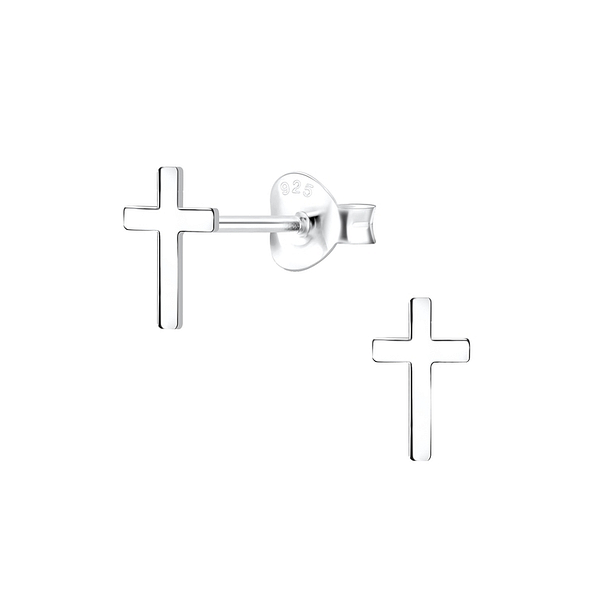 Silver Cross Stud Earrings - 10472