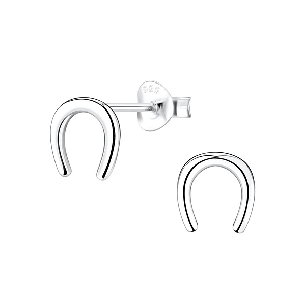 Silver Horseshoe Stud Earrings - 10109