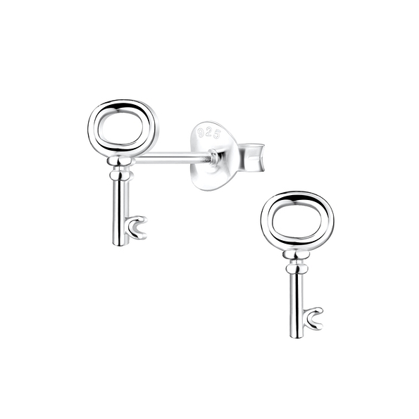 Silver Key Stud Earrings - 10480