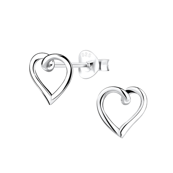 Silver Heart Stud Earrings - 10616