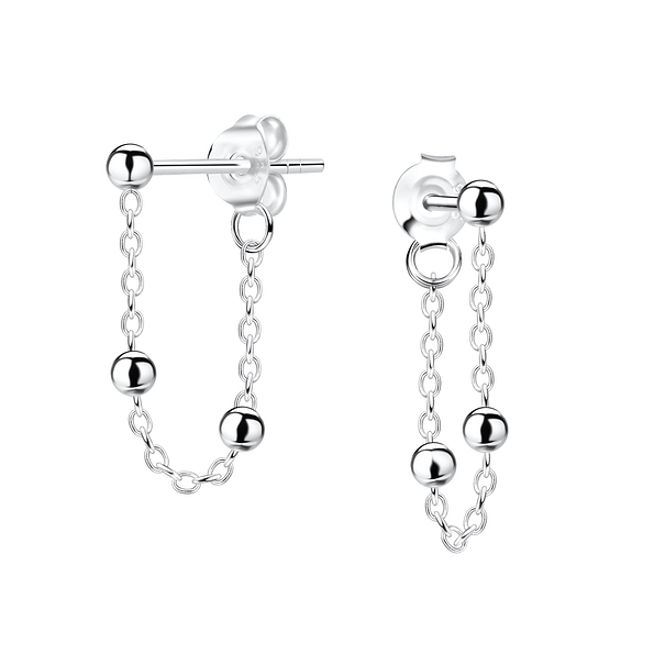 Silver Satellite Chain Stud Earrings - 10291