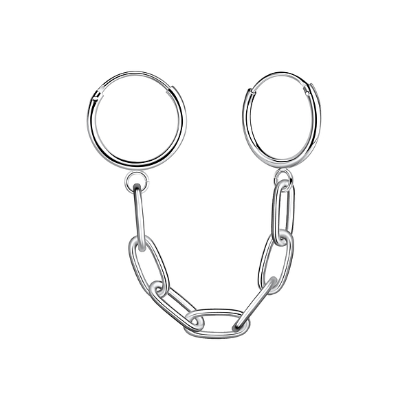 Silver Hoop Earrings with Chain - 11192
