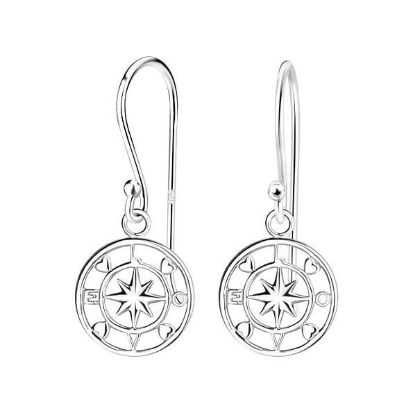 Silver Love Compass Earrings - 10619