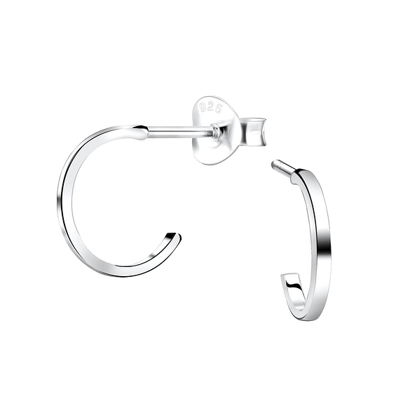 Silver Half Hoop Stud Earrings - 10673
