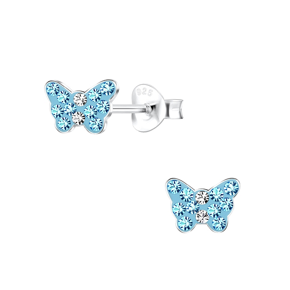 Silver Butterfly Crystal Stud Earrings - 10586 Silver Butterfly Crystal Stud Earrings - 10586