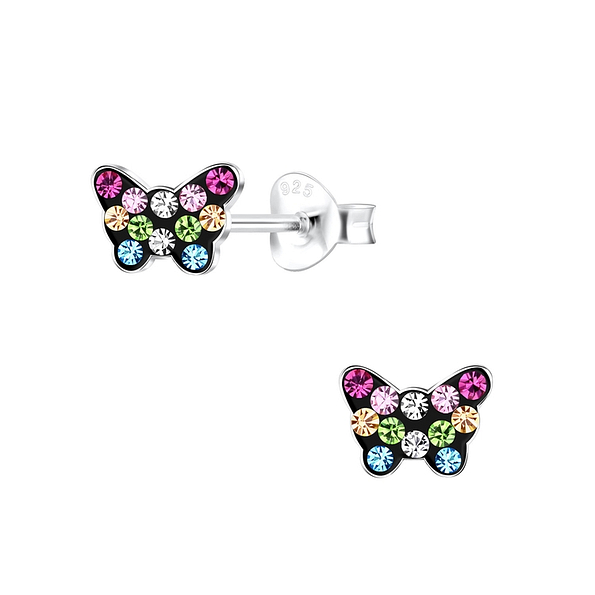 Silver Butterfly Crystal Stud Earrings - 10056