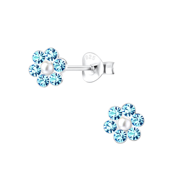 Silver Flower Stud Earrings - 10596