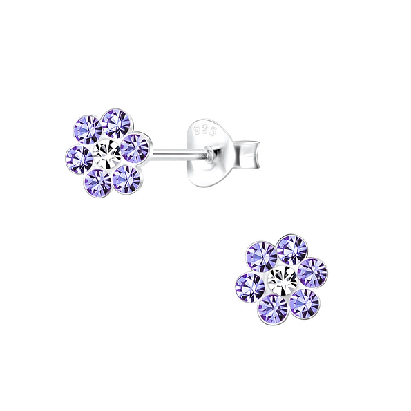 Silver Flower Stud Earrings - 10593