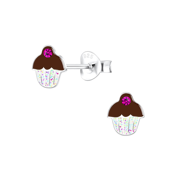 Silver Cupcake Stud Earrings - 10599