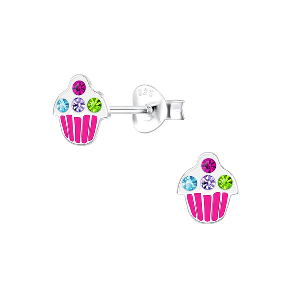 Silver Cupcake Stud Earrings - 9764