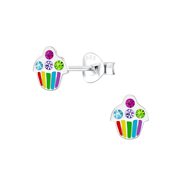 Silver Cupcake Stud Earrings - 9763