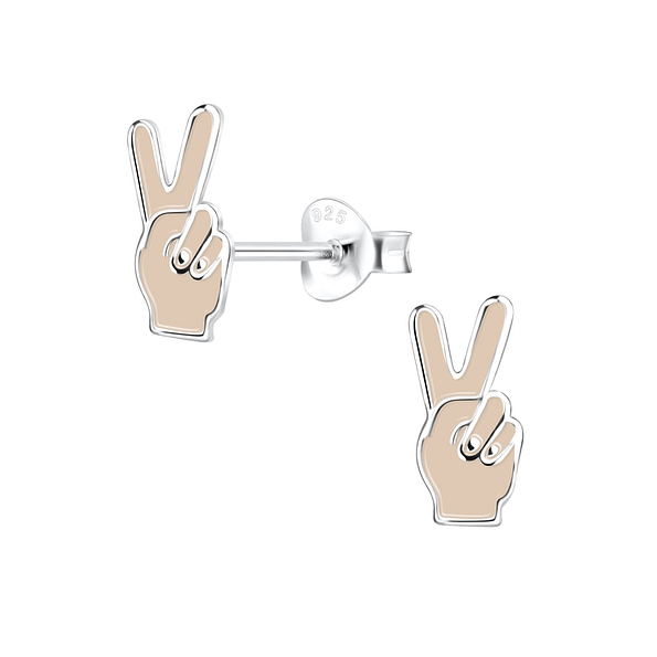Silver Peace Sign Stud Earrings - 10707