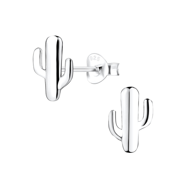 Silver Cactus Stud Earrings - 10662