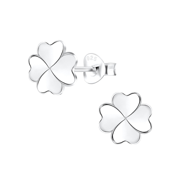 Silver Clover Stud Earrings - 10663