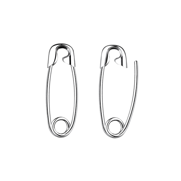 Silver Safety Pin Hoop Earrings - 10564