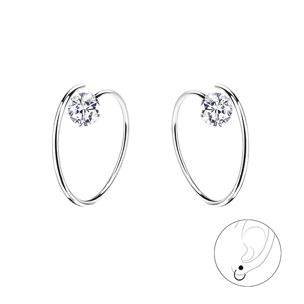 4mm Round Cubic Zirconia Silver Ear Huggers - 11853