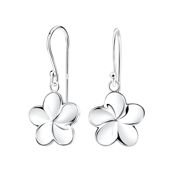 Silver Plumeria Flower Earrings - 11671