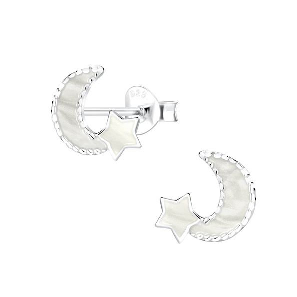 Silver Moon Stud Earrings - 11063