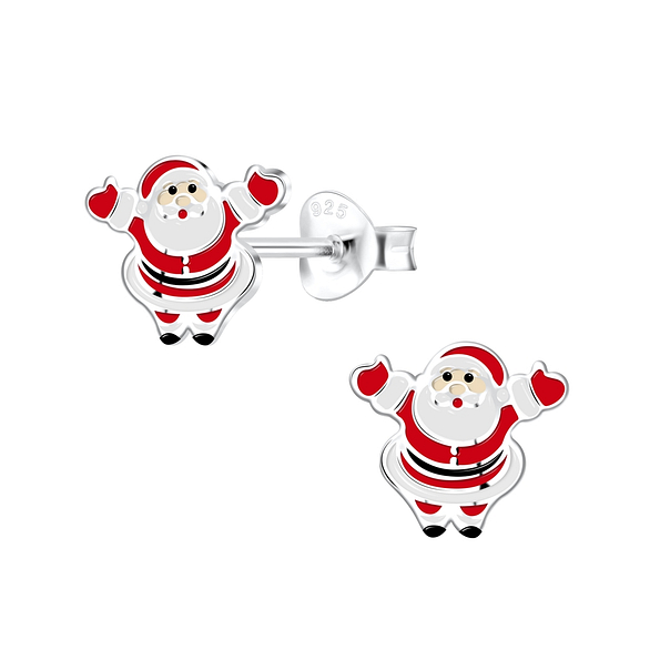 Silver Santa Claus Stud Earrings - 6659