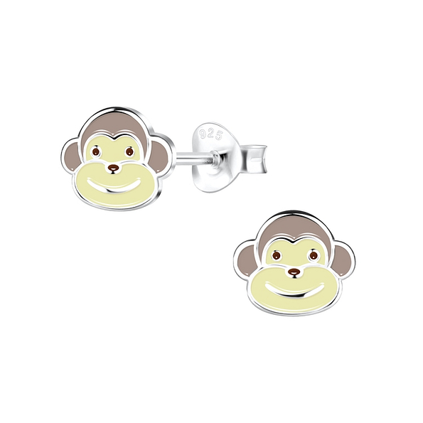 Silver Monkey Stud Earrings - 11655