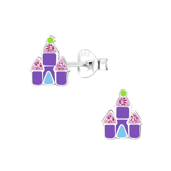 Silver Castle Stud Earrings - 10597