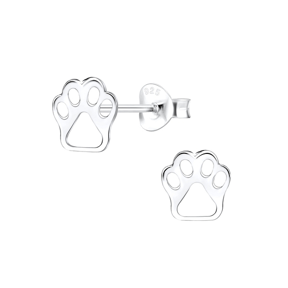 Silver Paw Print Stud Earrings - 9499 Silver Paw Print Stud Earrings - 9499