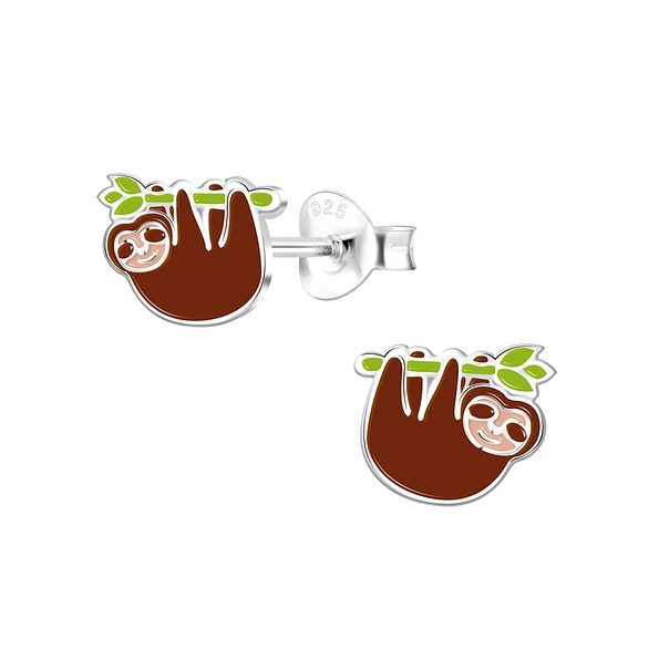 Silver Sloth Stud Earrings - 11661