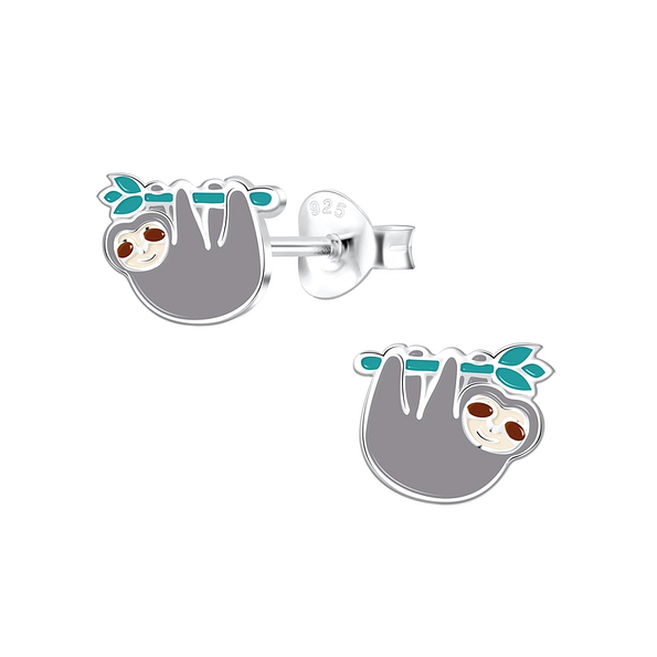 Silver Sloth Stud Earrings - 11662