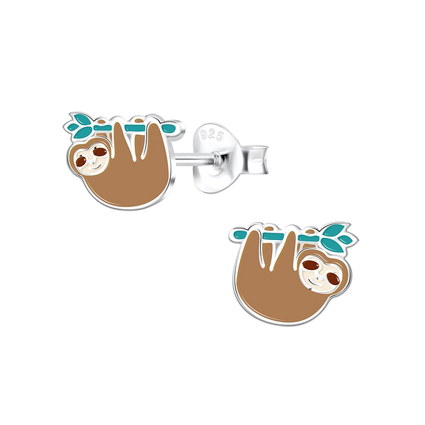 Silver Sloth Stud Earrings - 12434