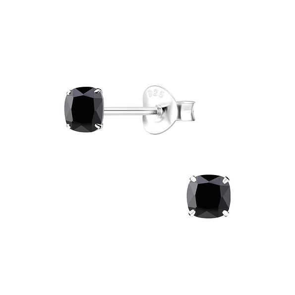4mm Cushion Cubic Zirconia Silver Stud Earrings - 11213