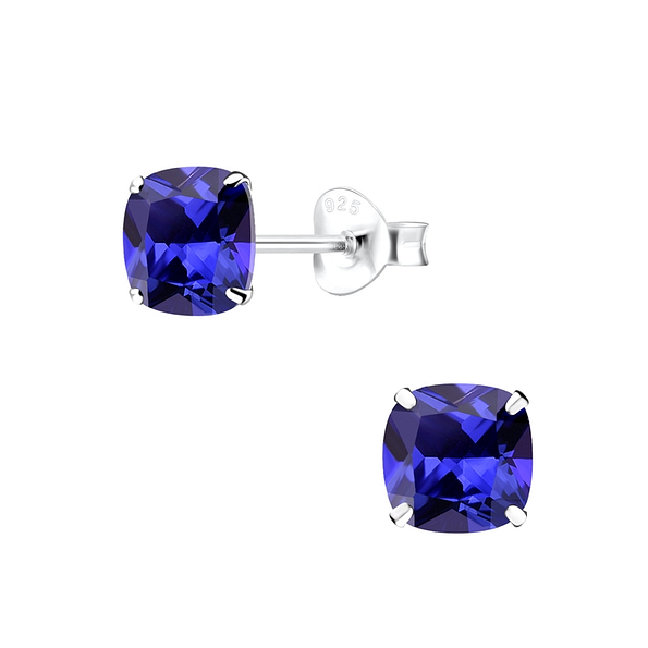 6mm Cushion Cubic Zirconia Silver Stud Earrings - 11215