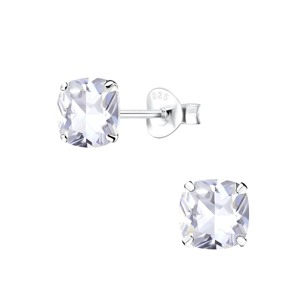 6mm Cushion Cubic Zirconia Silver Stud Earrings - 10283