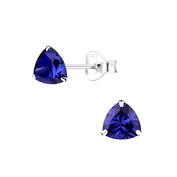 6mm Trillion Cubic Zirconia Silver Stud Earrings - 11219