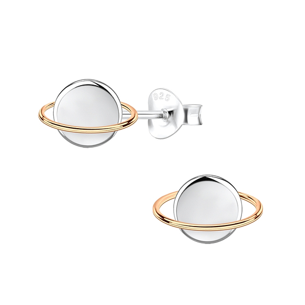 Silver Saturn Stud Earrings - 10753