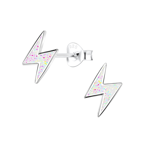 Silver Thunder Bolt Stud Earrings - 10828