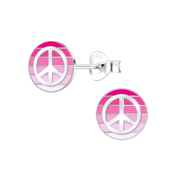 Silver Peace Sign Stud Earrings - 10872