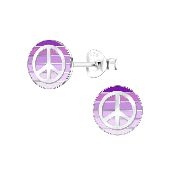 Silver Peace Sign Stud Earrings - 10870