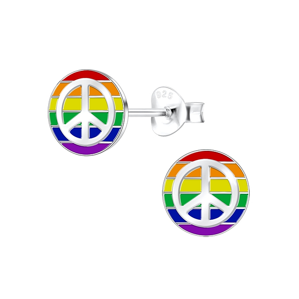 Silver Peace Sign Stud Earrings - 10871