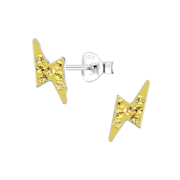 Silver Thunder Bolt Stud Earrings - 11228