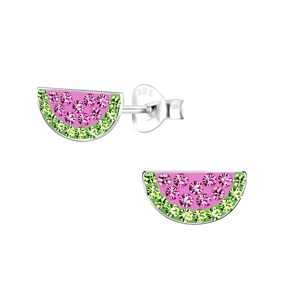 Silver Watermelon Stud Earrings - 10815