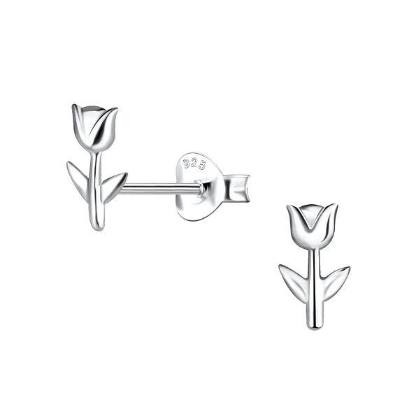 Silver Tulip Flower Stud Earrings - 10756 Silver Tulip Flower Stud Earrings - 10756