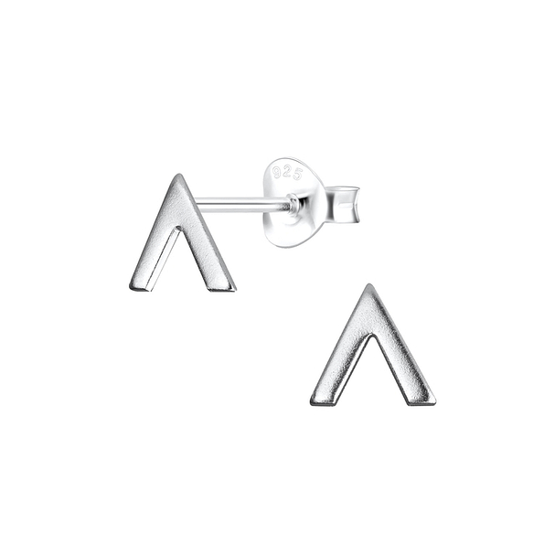 Silver V Shaped Stud Earrings - 11387